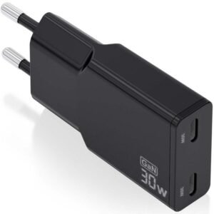 Cargador de pared gan aisens asch-30w2p049-bk/ 2xusb tipo-c/ 30w/ negro