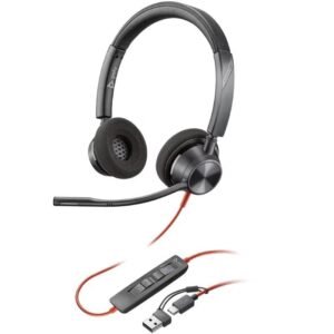 Auriculares poly blackwire 3320 para microsoft teams usb-c + adaptador usb-c/a/ con micrófono/ usb tipo-c/ negros