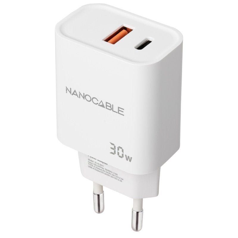 Cargador de pared nanocable 10.10.2011/ 1xusb/ 1xusb tipo-c/ 30w/ blanco