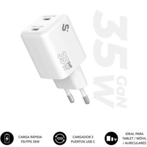 Cargador de pared gan subblim 35w charger usb c+c/ 2xusb tipo-c/ 35w