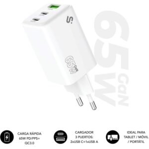 Cargador de pared gan subblim 65w charger usb c+c+a/ 2xusb tipo-c/ 1xusb/ 65w