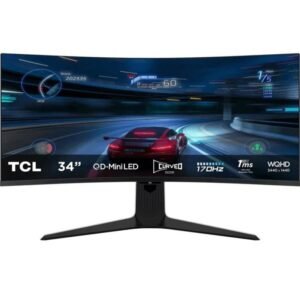 Monitor gaming curvo tcl 34r83q 34’/ wqhd/ 1ms/ 170hz/ va/ regulable en altura/ blanco y negro