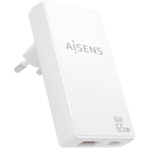 Cargador de pared gan aisens asch-65w2p076-w/ 1xusb tipo-c/ 1xusb/ 65w/ blanco