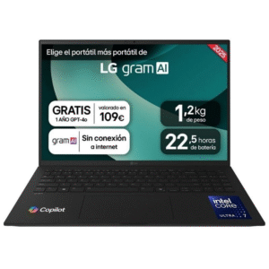 Portátil lg gram 16zd90t-g ax88b intel core ultra 7-255h/ 32gb/ 1tb ssd/ 16’/ sin sistema operativo