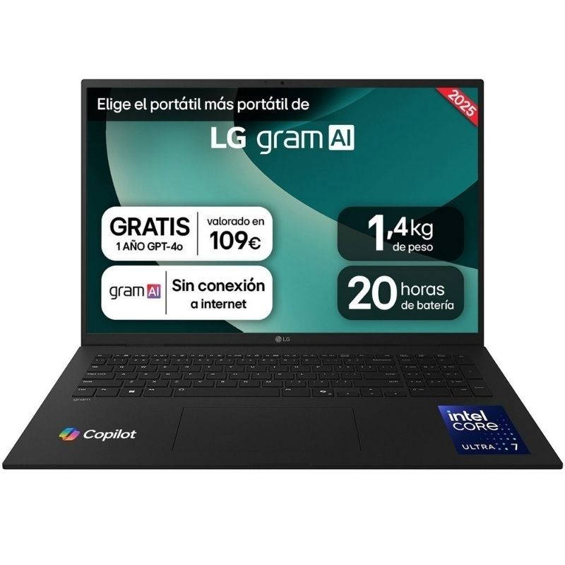 Portátil LG Gram 17ZD90T-G.AX88B Intel Core Ultra 7-255H 32GB/ 1TB SSD/ 17'/ Sin Sistema Operativo
