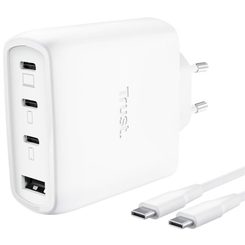 Cargador de pared gan trust maxo 65w 26068/ 3xusb tipo-c/ 1xusb/ incluye cable usb tipo-c/ 65w