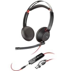 Auriculares poly blackwire 5220 + adaptador usb-c/a/ con micrófono/ jack 3.5mm/ negro