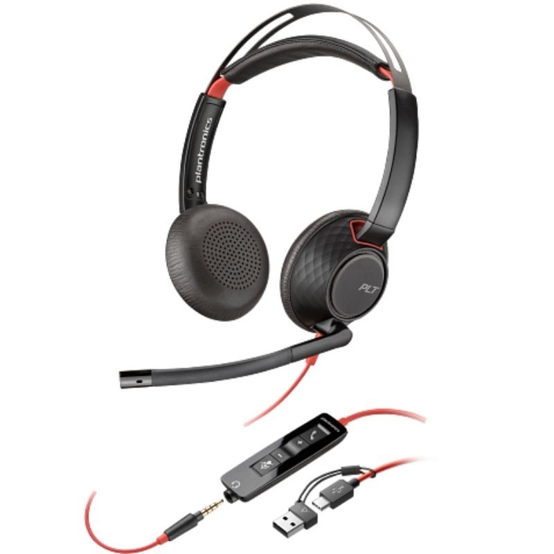 Auriculares poly blackwire 5220 + adaptador usb-c/a/ con micrófono/ jack 3.5mm/ negro
