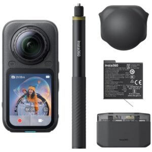 Cámara digital deportiva insta360 x6 pack essential/ 8k/ ángulo de visión 360º/ negra/ incluye stick, 2x baterías, bolsa y
