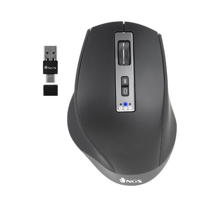 Ratón ergonómico inalámbrico ngs blur-rb/ batería recargable/ hasta 3200 dpi/ negro
